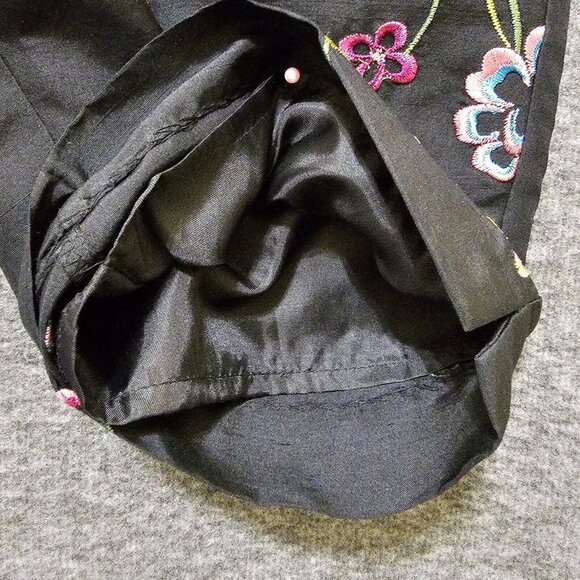 Vintage s.l.b Woman 100% Silk Pants Floral Embroidery Size 14W Black Formal - Picture 10 of 16